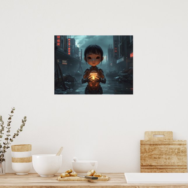 The Neon Refugee Girl: Futuristic Cyberpunk  Poster (Kök)