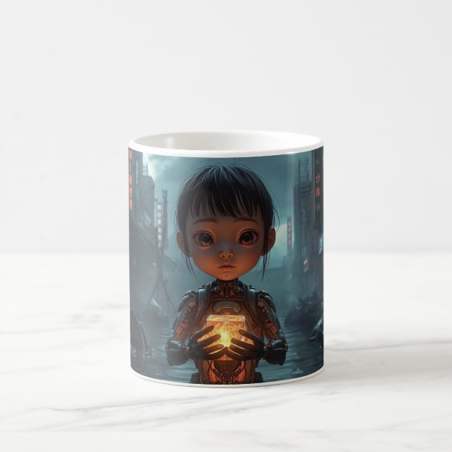  The Neon Refugee Girl: Sci Fi, Cyberpunk Mug Kaffemugg (Center)