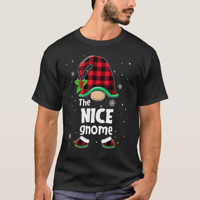 The Nice Gnome Buffalo Plaid Christmas Matching Fa T Shirt (Framsida)