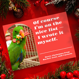 The Nice List Funny Parrot Christmas Photo Card Julkort
