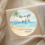 The night Before Beach and Palm Trees Wedding Runt Klistermärke<br><div class="desc">An elegant Wedding design with watercolor beach and palm trees that you can customize with your details.</div>