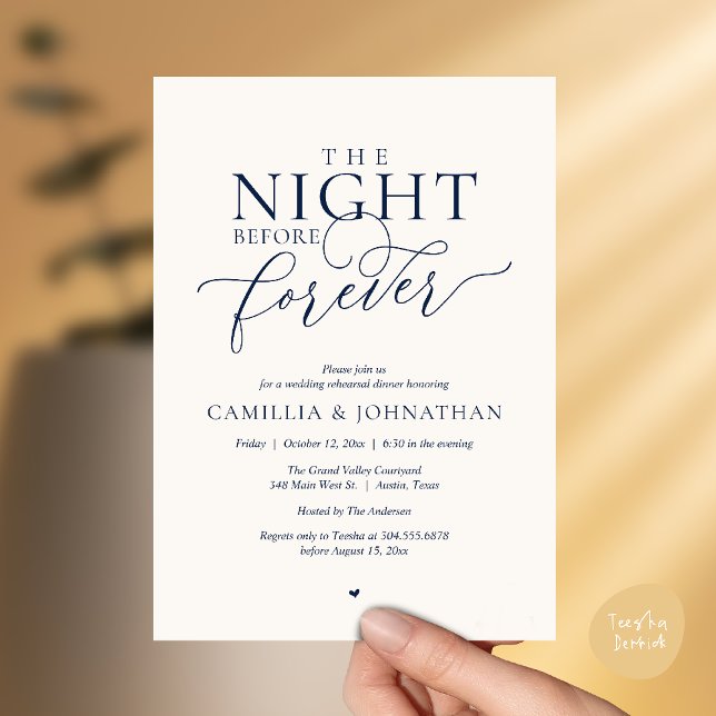 “The Night Before Forever” Navy Ivory Rehearsal Inbjudningar (“The Night Before Forever” Navy Ivory Rehearsal Invitation Card)