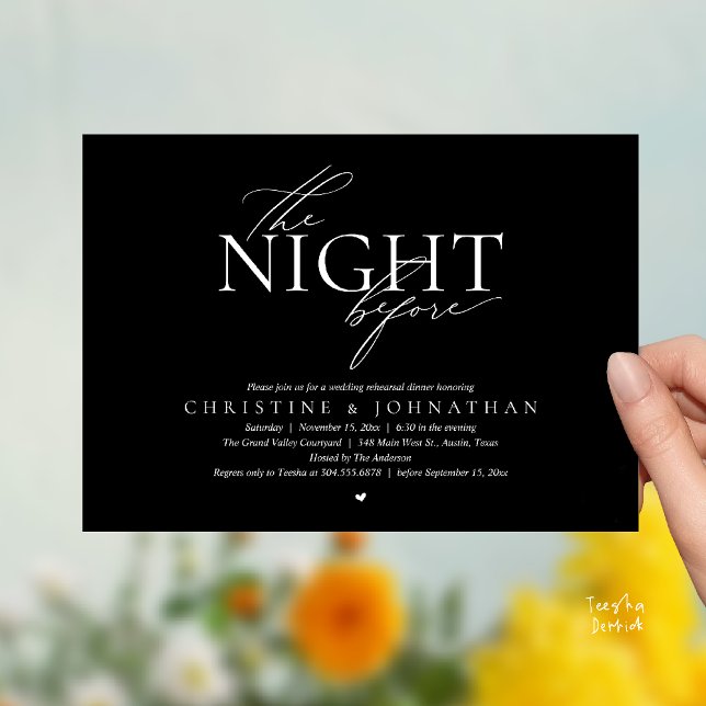 The Night Before, Modern Wedding Rehearsal Dinner  Inbjudningar (The Night Before, Modern Wedding Rehearsal Dinner Invitation Card in Black White)