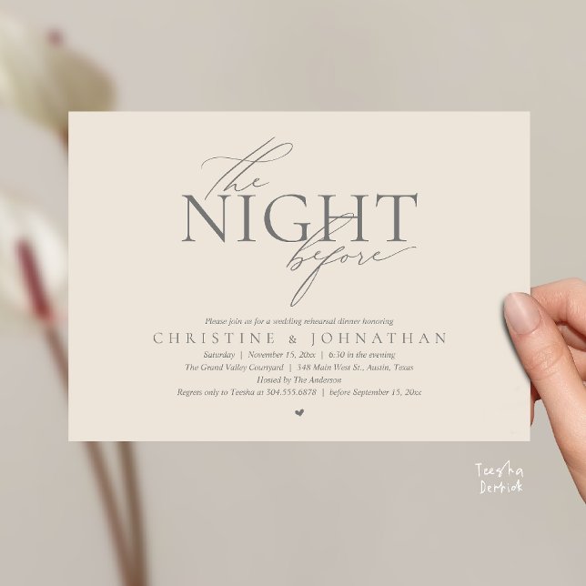 The Night Before, Modern Wedding Rehearsal Dinner  Inbjudningar (The Night Before, Modern Wedding Rehearsal Dinner Invitation Card in Cream Grey)