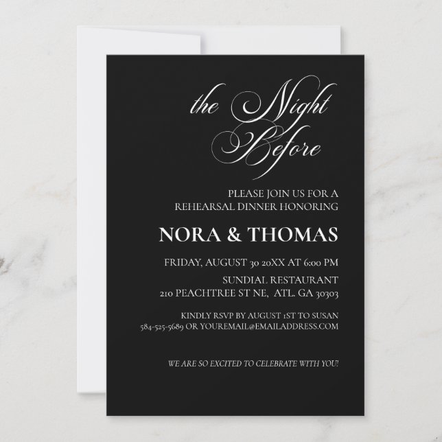The Night Before Rehearsal Dinner Invitation Black Inbjudningar (Framsida)