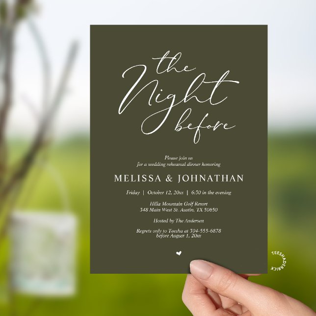 The Night Before Romantic Wedding Rehearsal Dinner Inbjudningar (The Night Before Romantic Wedding Rehearsal Dinner Invitation card in Olive green)