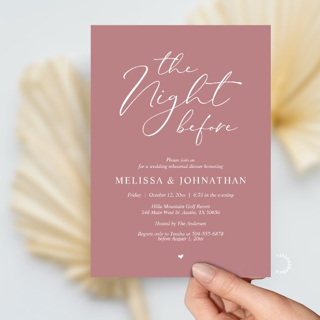 The Night Before Romantic Wedding Rehearsal Dinner Inbjudningar (The Night Before Romantic Wedding Rehearsal Dinner Invitation card in Dusty Rose Pink)