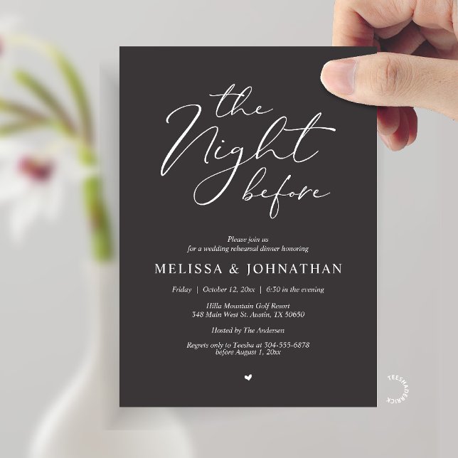 The Night Before Romantic Wedding Rehearsal Dinner Inbjudningar (The Night Before Romantic Wedding Rehearsal Dinner Invitation card in Charcoal Grey)