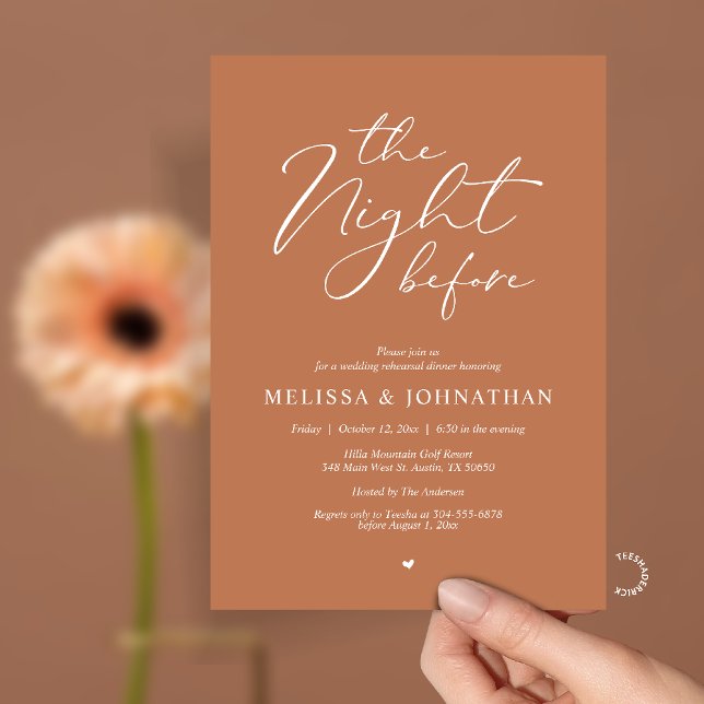 The Night Before Romantic Wedding Rehearsal Dinner Inbjudningar (The Night Before Romantic Wedding Rehearsal Dinner Invitation card in Terracotta Brown)