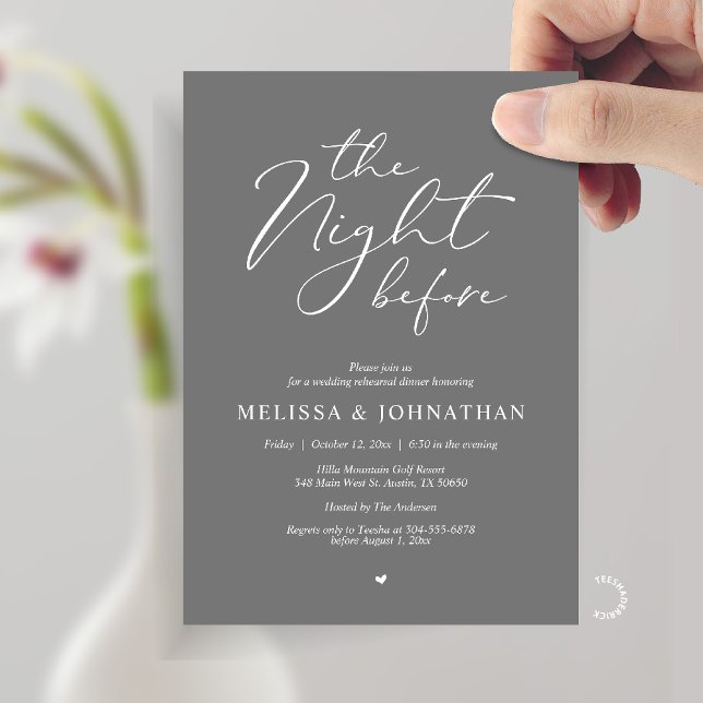 The Night Before Romantic Wedding Rehearsal Dinner Inbjudningar (The Night Before Romantic Wedding Rehearsal Dinner Invitation card in Dark Grey)