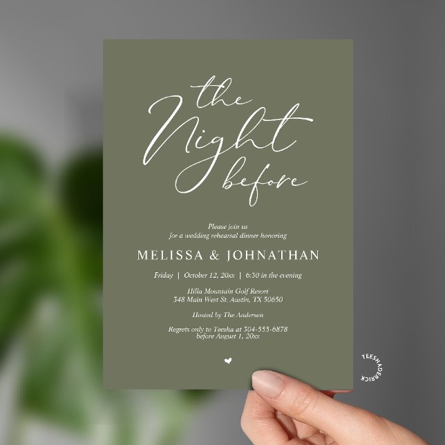 The Night Before Romantic Wedding Rehearsal Dinner Inbjudningar (The Night Before Romantic Wedding Rehearsal Dinner Invitation card in Pastel Sage Green)