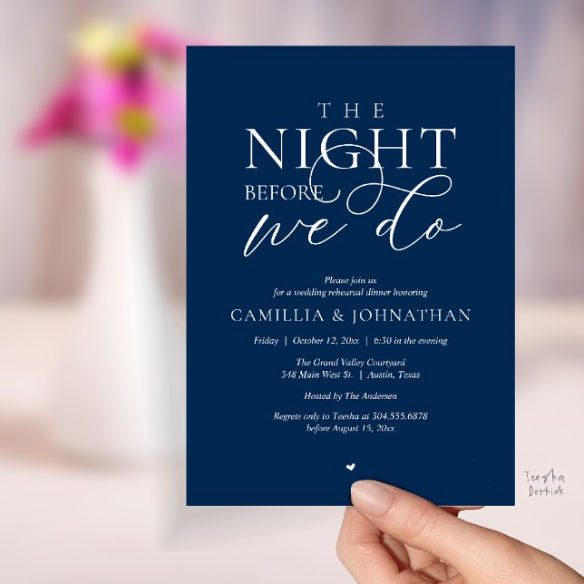 “The Night Before We Do” Modern Rehearsal Dinner Inbjudningar (“The Night Before We Do” Modern Classy Rehearsal Dinner Reception Invitation Card Navy Blue)