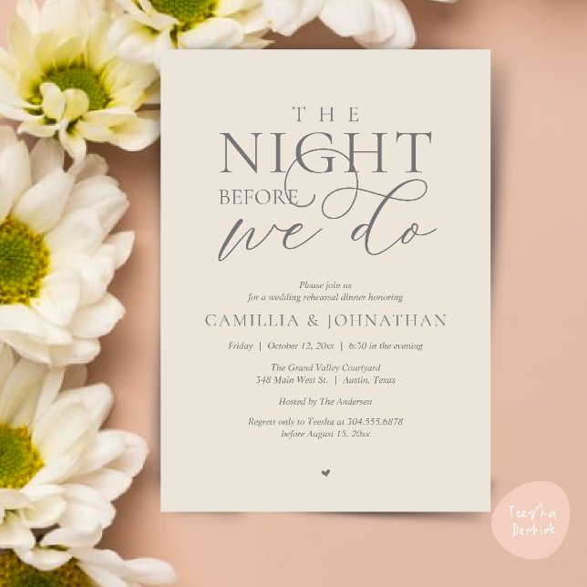 “The Night Before We Do” Modern Rehearsal Dinner Inbjudningar (“The Night Before We Do” Modern Classy Rehearsal Dinner Reception Invitation Card Cream Grey)