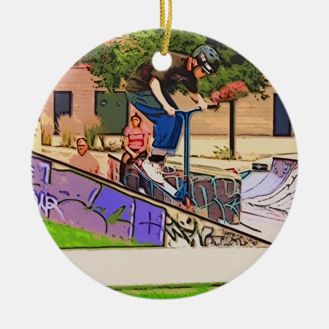 The Nosedive Landing - Scooter Rider Trick Julgransprydnad Keramik (Framsidan)