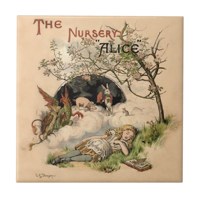 The Nursery Alice 1890 Antik Underland omslag Kakelplatta (Framsidan)
