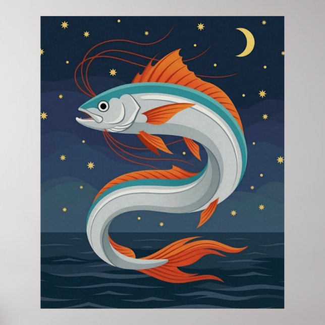 The Oarfish Tarot Card Poster with Crescent Moon a (Framsidan)