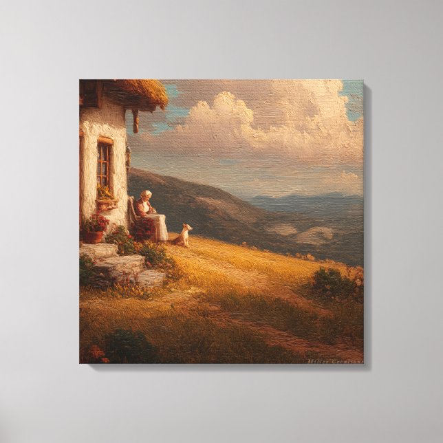 The Old Lady and Her Dog Canvastryck (Framsida)