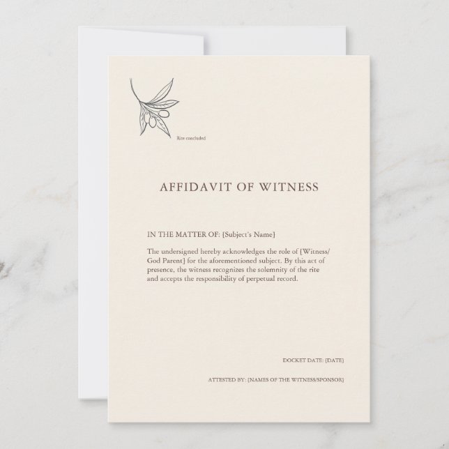 The Olive Branch- Sacrament Witness Card (Framsida)