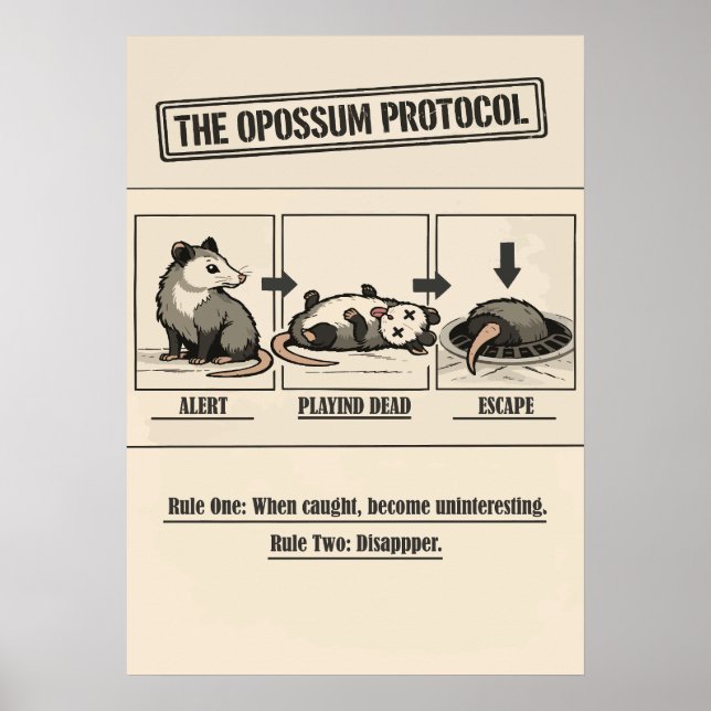 The Opossum Protocol Retro Humor Poster (Framsidan)