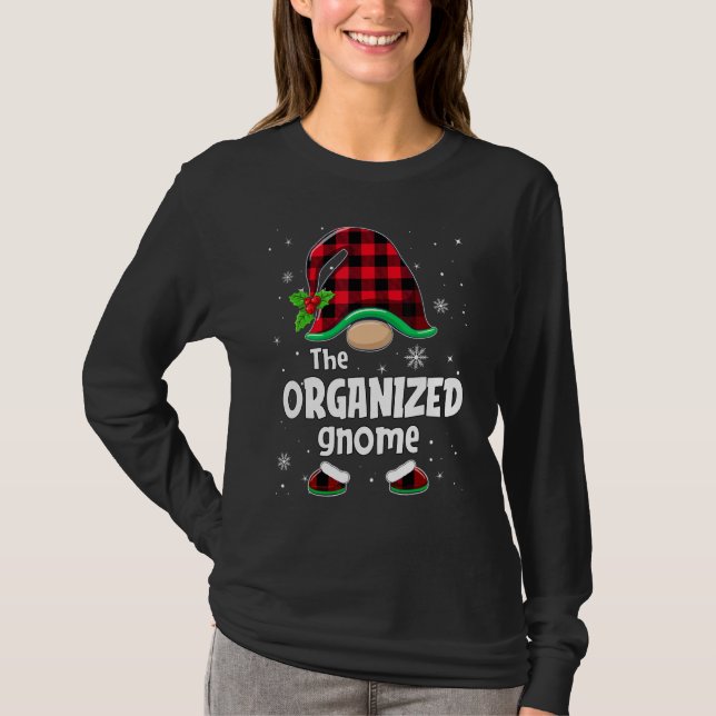The Organized Gnome Buffalo Plaid Christmas Matchi T Shirt (Framsida)