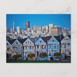 The Painted Ladies & Skyline   San Francisco, CA Vykort