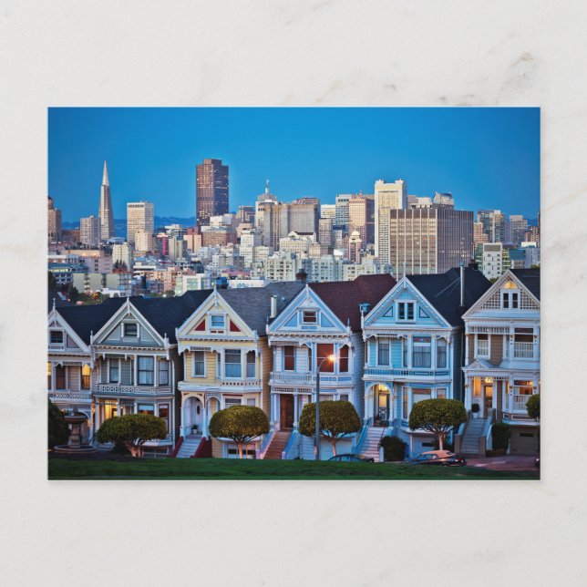 The Painted Ladies & Skyline | San Francisco, CA Vykort (Framsida)