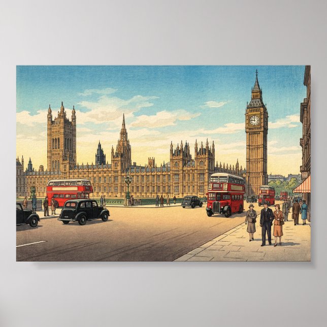 The Palace of Westminster Japanese Woodblock Print Poster (Framsidan)