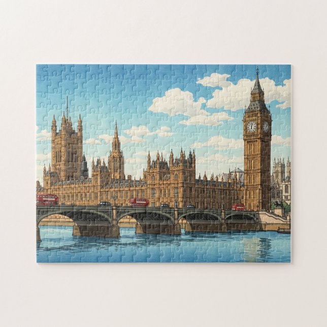 The Palace of Westminster Japanese Woodblock Print Pussel (Horisontell)