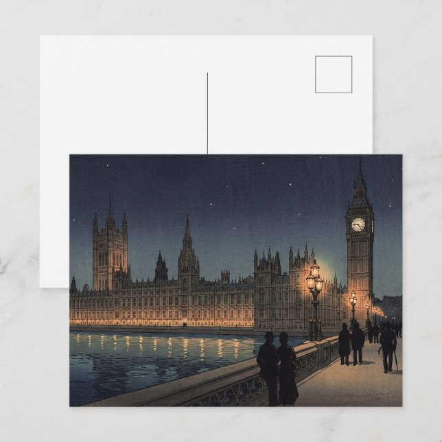 The Palace of Westminster Japanese Woodblock Print Vykort (Fram/baksida)