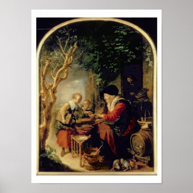The Pancake Seller, 1650-55 (olja på panelen) Poster (Framsidan)