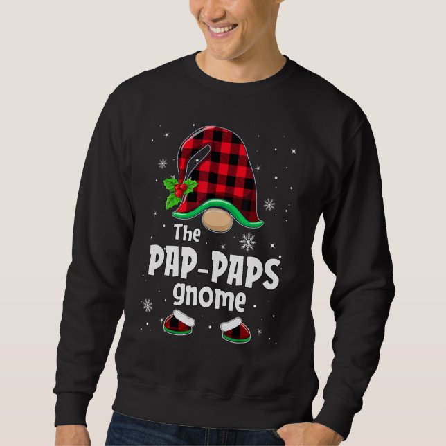 The Pap Paps Gnome Buffalo Plaid Christmas Matchin Lång Ärmad Tröja (Framsida)