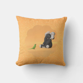The parrot meets a stuffed elephant throw pillow kudde