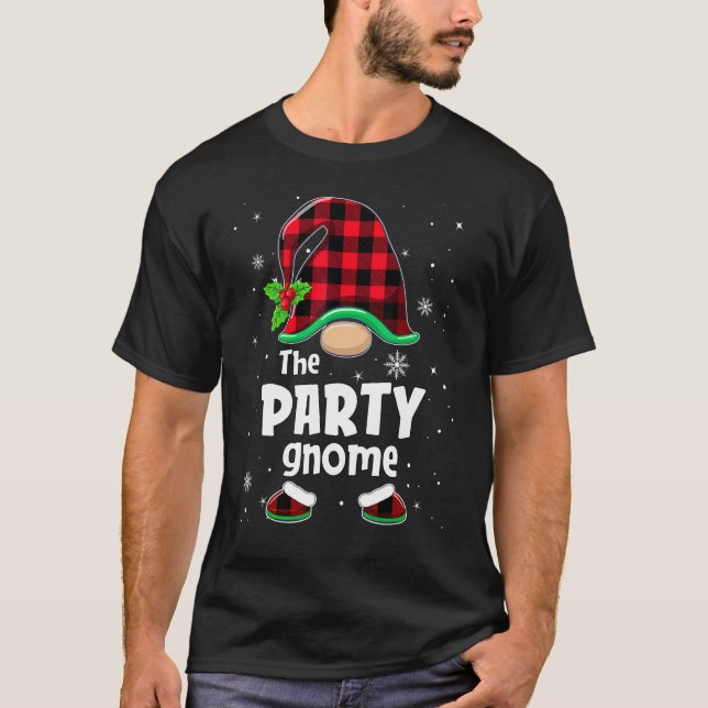 The Party Gnome Buffalo Plaid Christmas Matching F T Shirt (Framsida)
