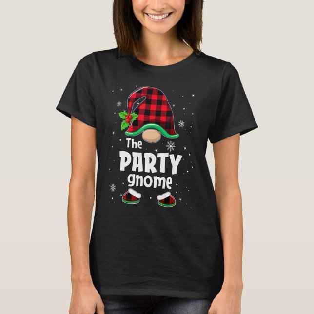 The Party Gnome Buffalo Plaid Christmas Matching F T Shirt (Framsida)