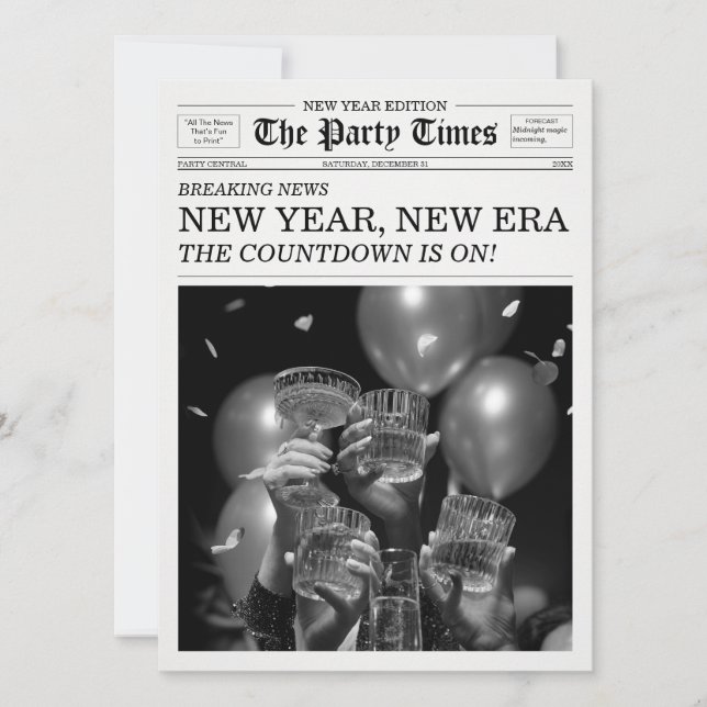 The Party Times Newspaper New Year New Era Inbjudningar (Framsida)