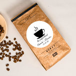 The Perfect Blend Coffee Wedding Thank You Runt Klistermärke<br><div class="desc">A modern,  minimalist black and white design featuring a cup of steaming coffee and a cute wedding coffee quote: "the perfect blend". Add your names and wedding date.</div>