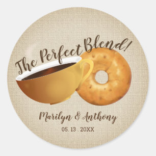 The Perfect Blend Kaffe och Bagel Bröllop Runt Klistermärke