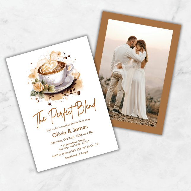 The Perfect Blend Photo Wedding Couples Shower Inbjudningar (The Perfect Blend Coffee Photo Wedding Couples Shower Invitation )