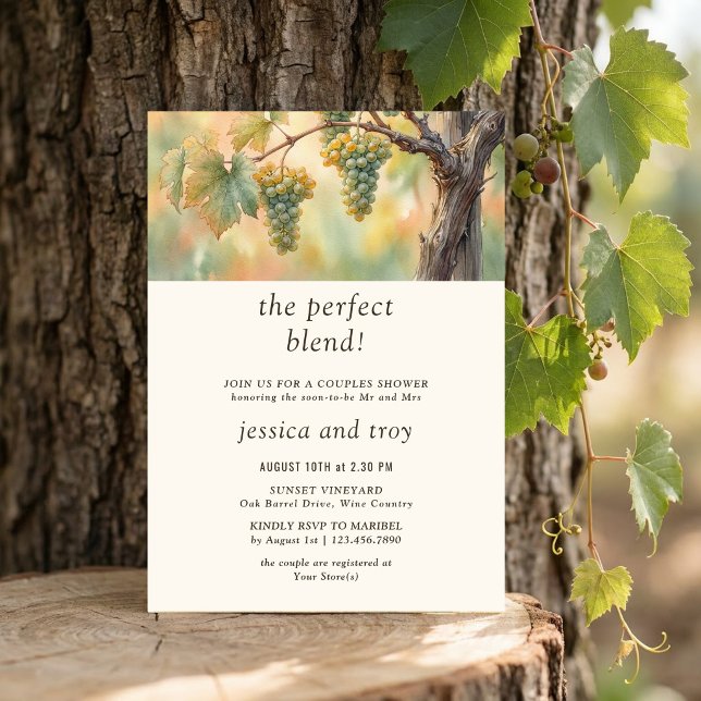 The Perfect Blend Vineyard Druvor Par Bröllopsdusc Inbjudningar (Couples Shower Invitation from the Sunset Vineyard wedding collection by Darling & May)