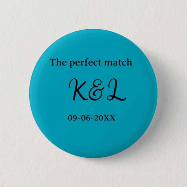 The perfect match couple name letter date blue sim knapp (Framsida)