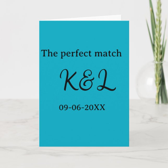 The perfect match couple name letter date blue sim kort (Framsida)