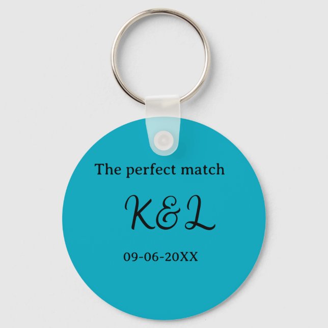 The perfect match couple name letter date blue sim nyckelring (Framsida)