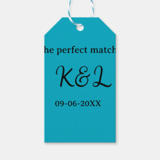 The perfect match couple name letter date blue sim presentetikett