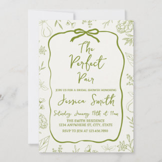 The Perfect Pair Green Bridal Shower Invitation Inbjudningar