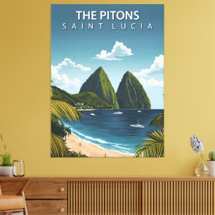 The Pitons – Vintage Resemålningaffisch av Saint L Canvastryck