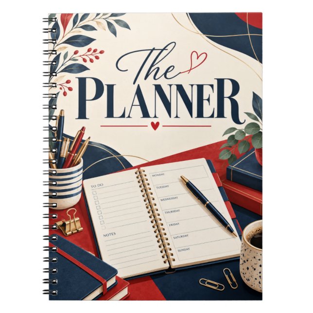 The Planner Navy Red Botanisk Anteckningsbok (Framsidan)