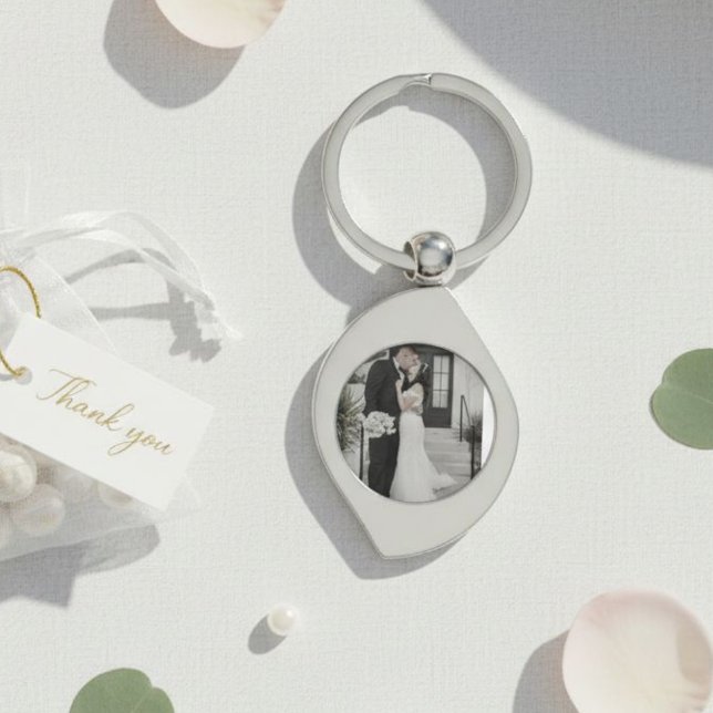 The Pocket Memory – Personalized Photo and Date  Swirl Silverfärgad Nyckelring (Skapare uppladdad)