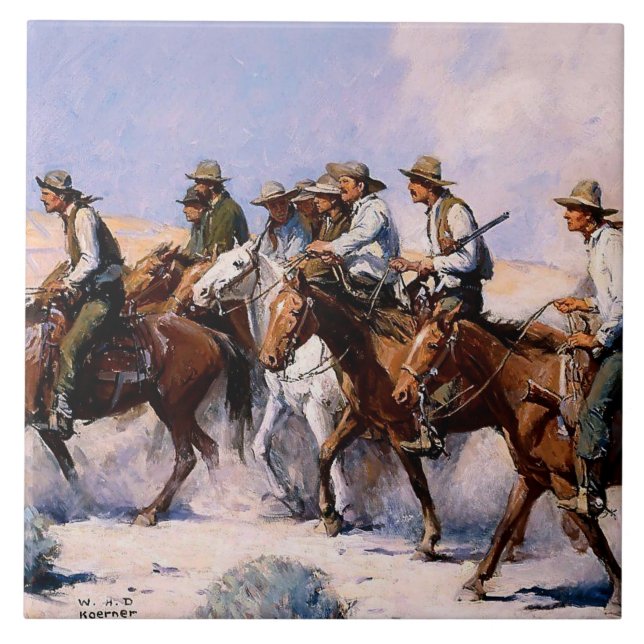 “The Posse” västerländsk konst av WHD Koerner Kakelplatta (Framsidan)