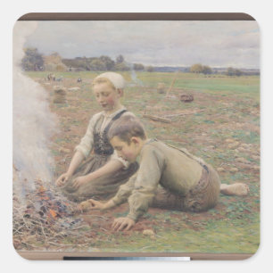 The Potato Gatherers, 1898 Fyrkantigt Klistermärke