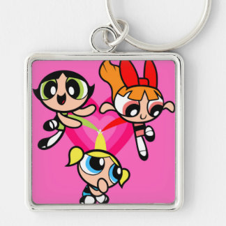 The powerpuff girls keychains fyrkantig silverfärgad nyckelring